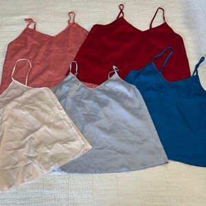 Set of Five Colorful Satin Cami Adjustable strap Medium